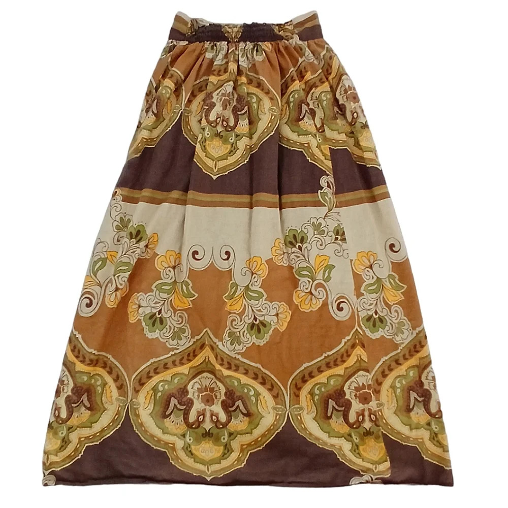 Vintage Lux Maxi Skirt w/ Earth Tone Print Size Small Boho Hippie Festival - Picture 2 of 7